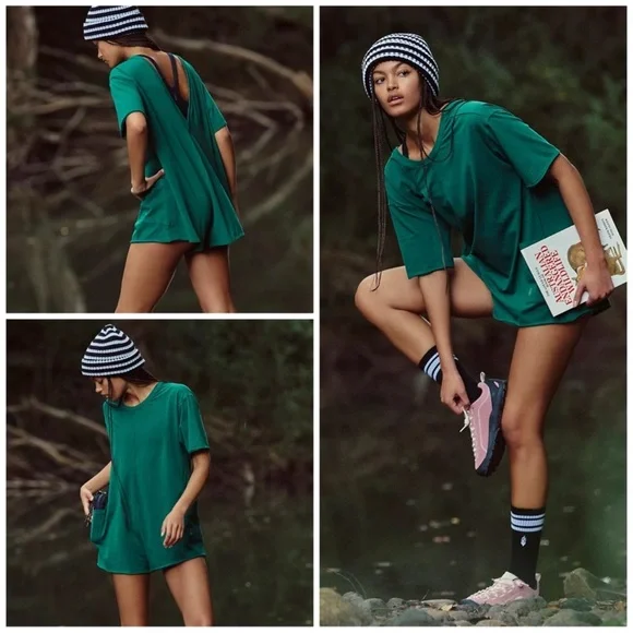 Free People Hot Shot Tee Romper In Heritage Green MEDIUM - Picture 2 of 6